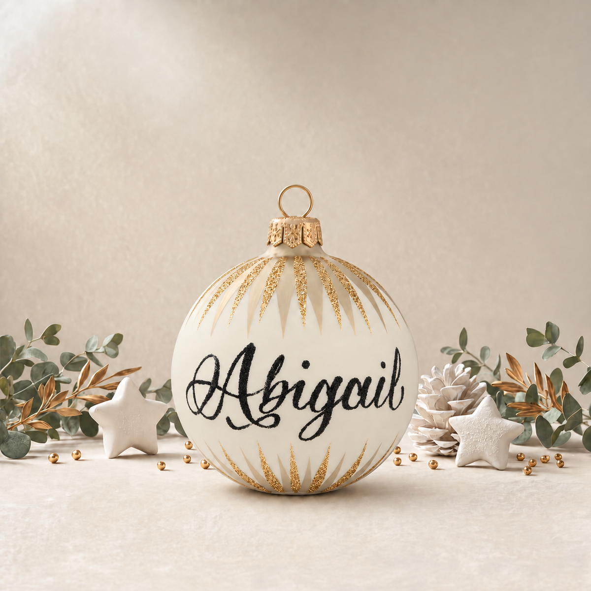 Medium Cream Bauble with Gold Icicles