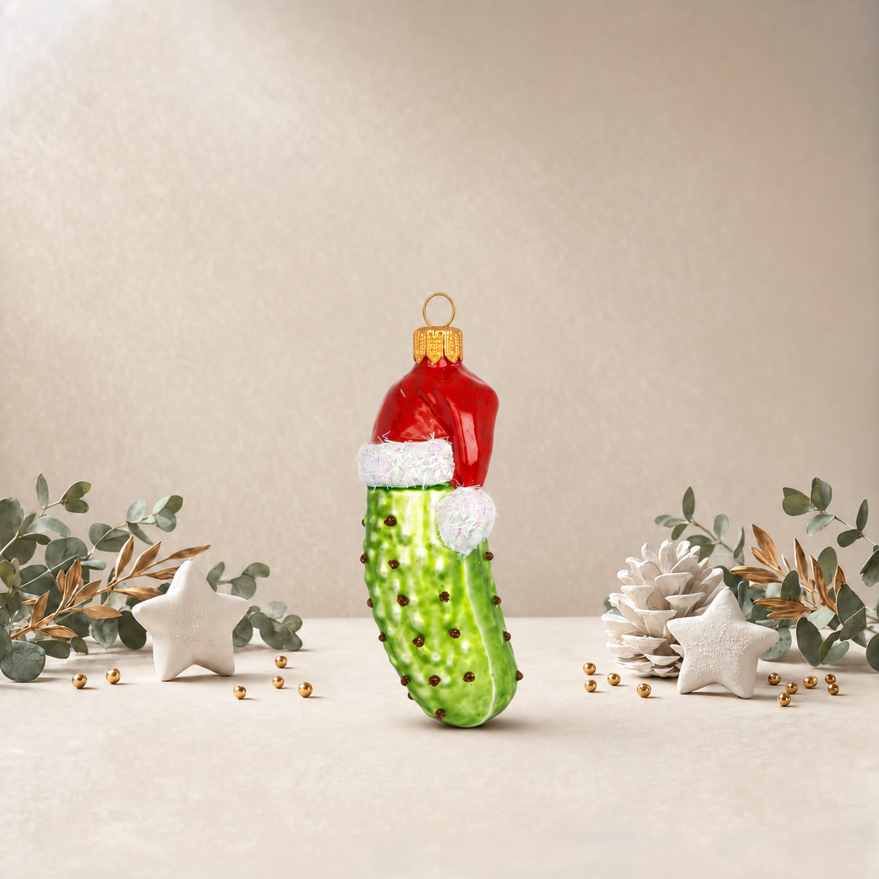 Pickle with Christmas Hat