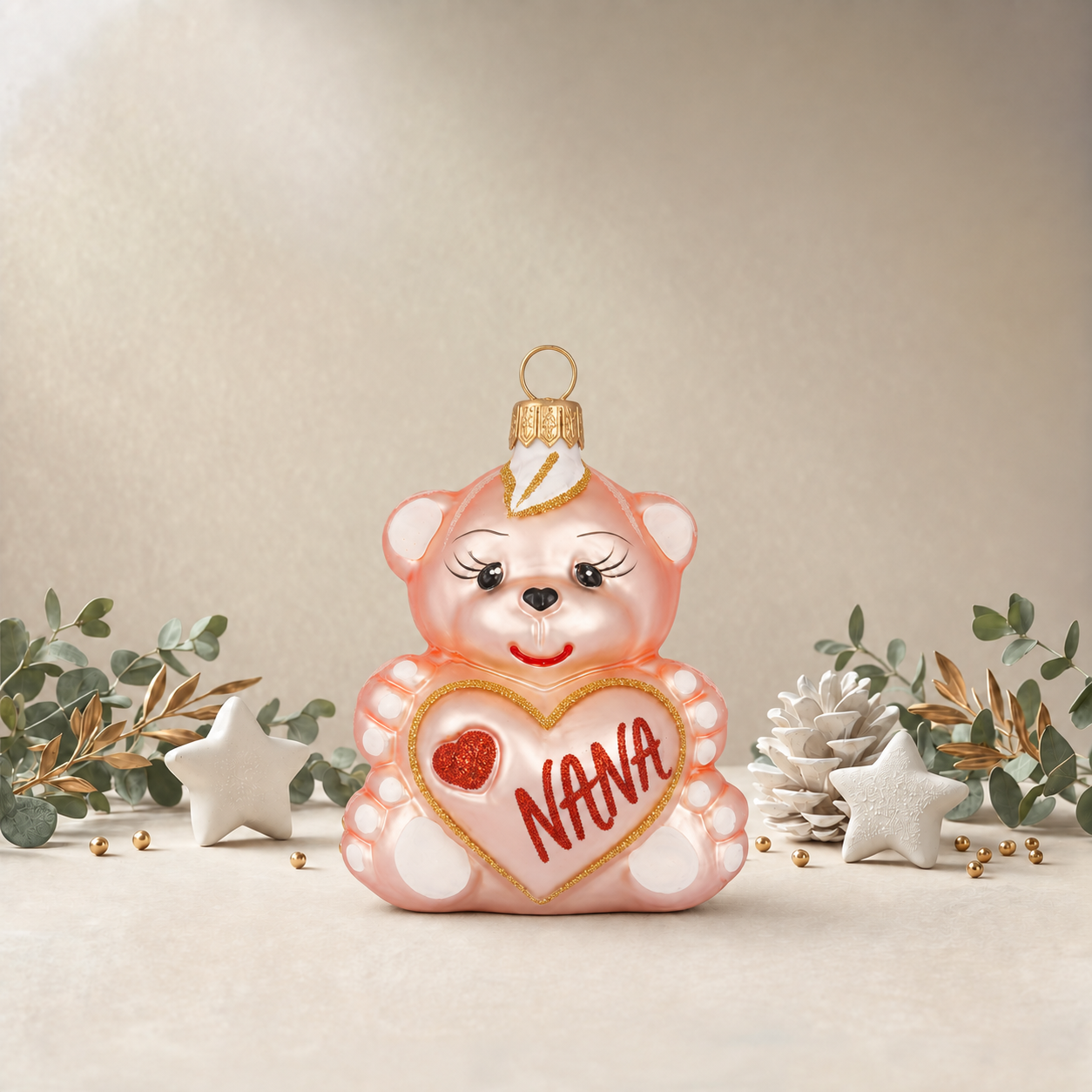 Teddy Bear Holding Heart - Baby Pink