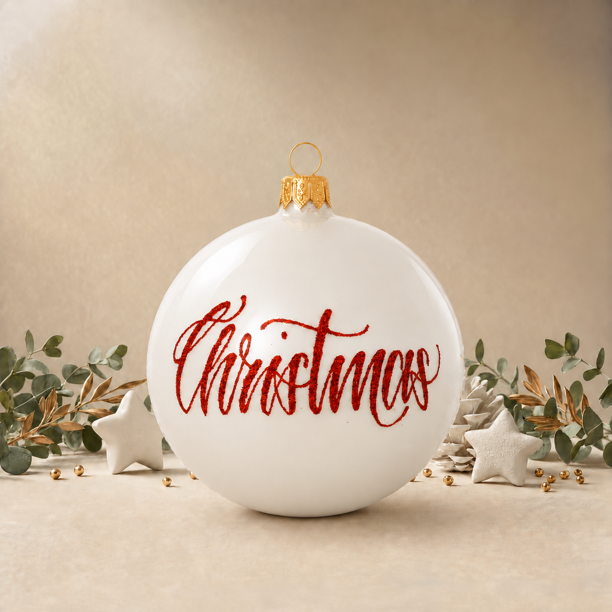 Large Pearl White Bauble with Gold Stars