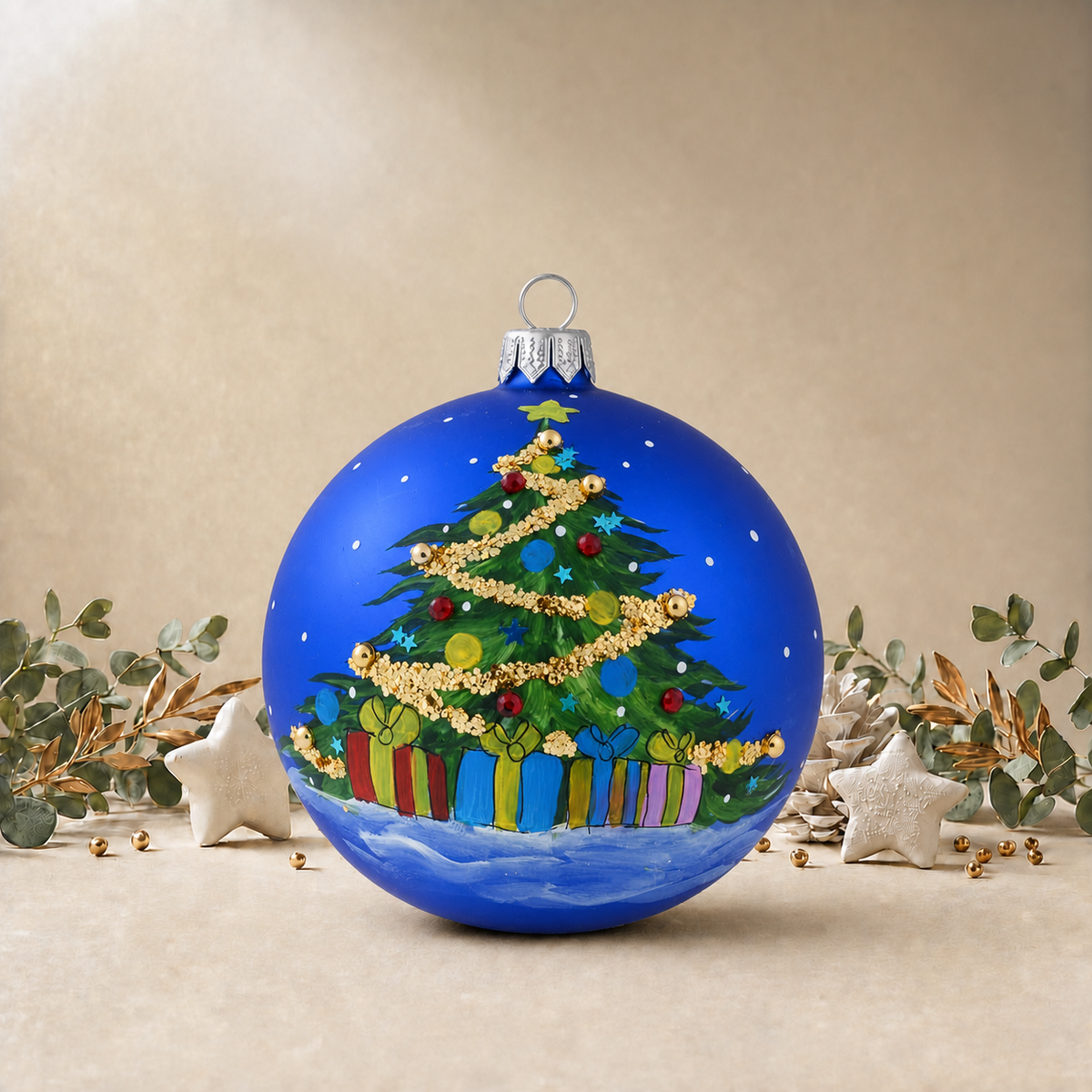 Large Blue Christmas Tree Bauble, front