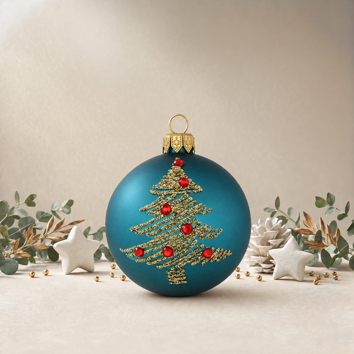 Gold Christmas Trees on Teal Bauble