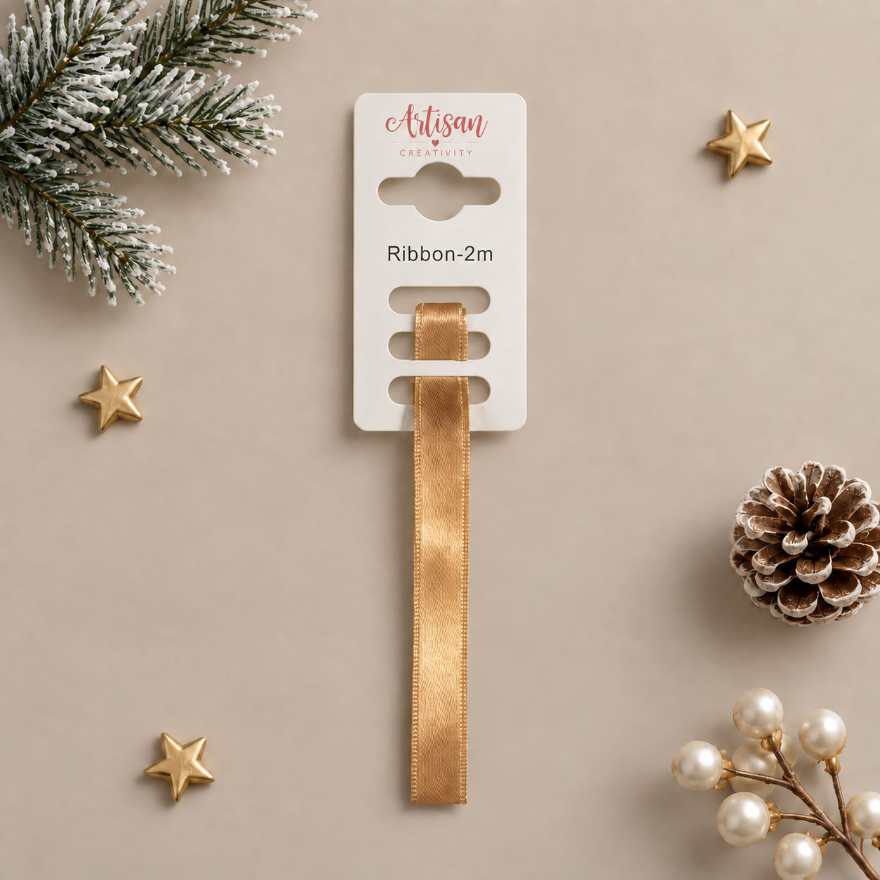 Gold Christmas Tree Ribbon for Hanging Baubles - 2m