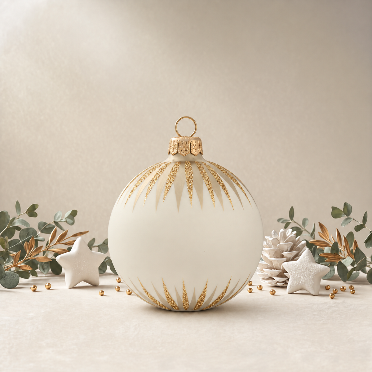 Medium Cream Bauble with Gold Icicles