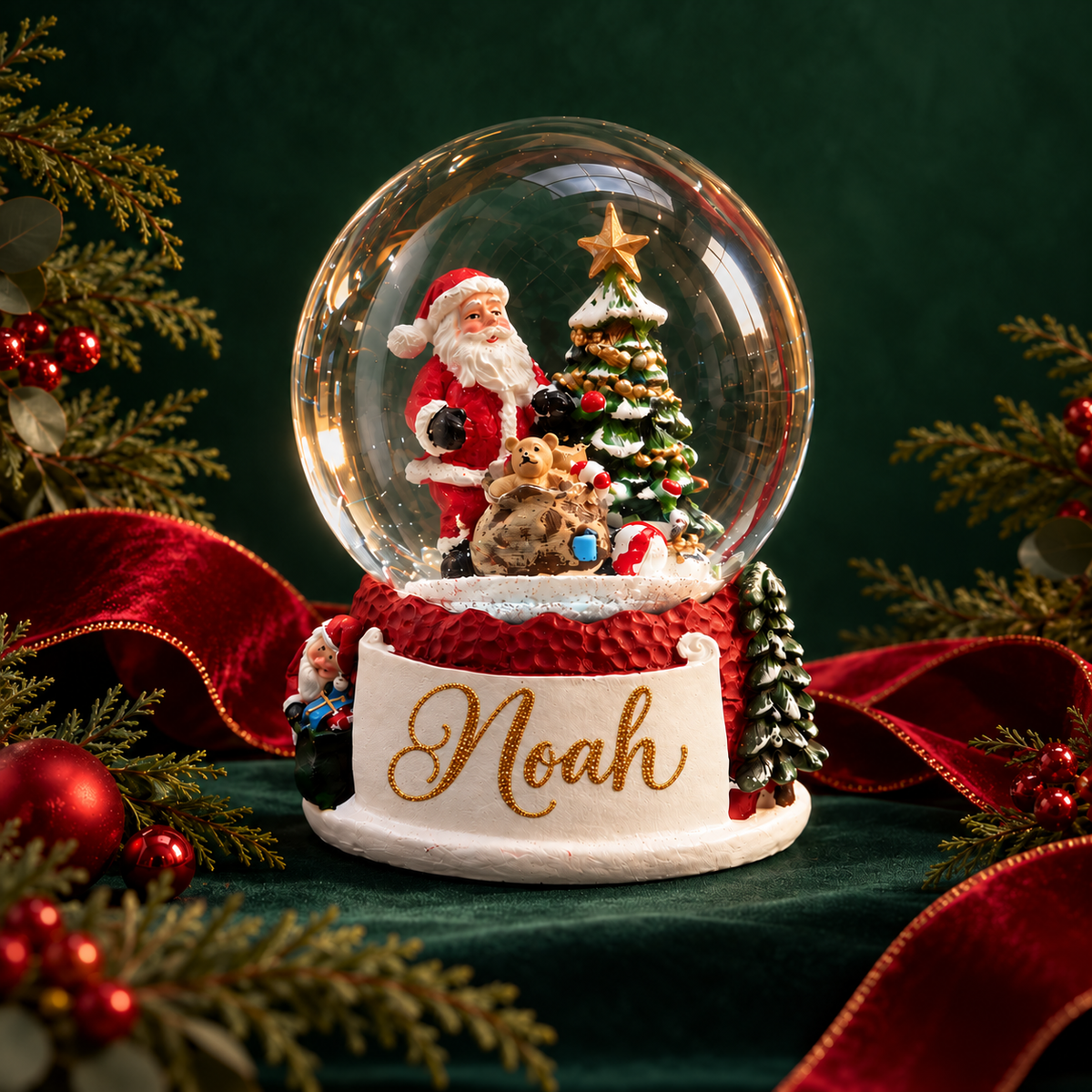 Santa Snow Globe, on a Christmas table