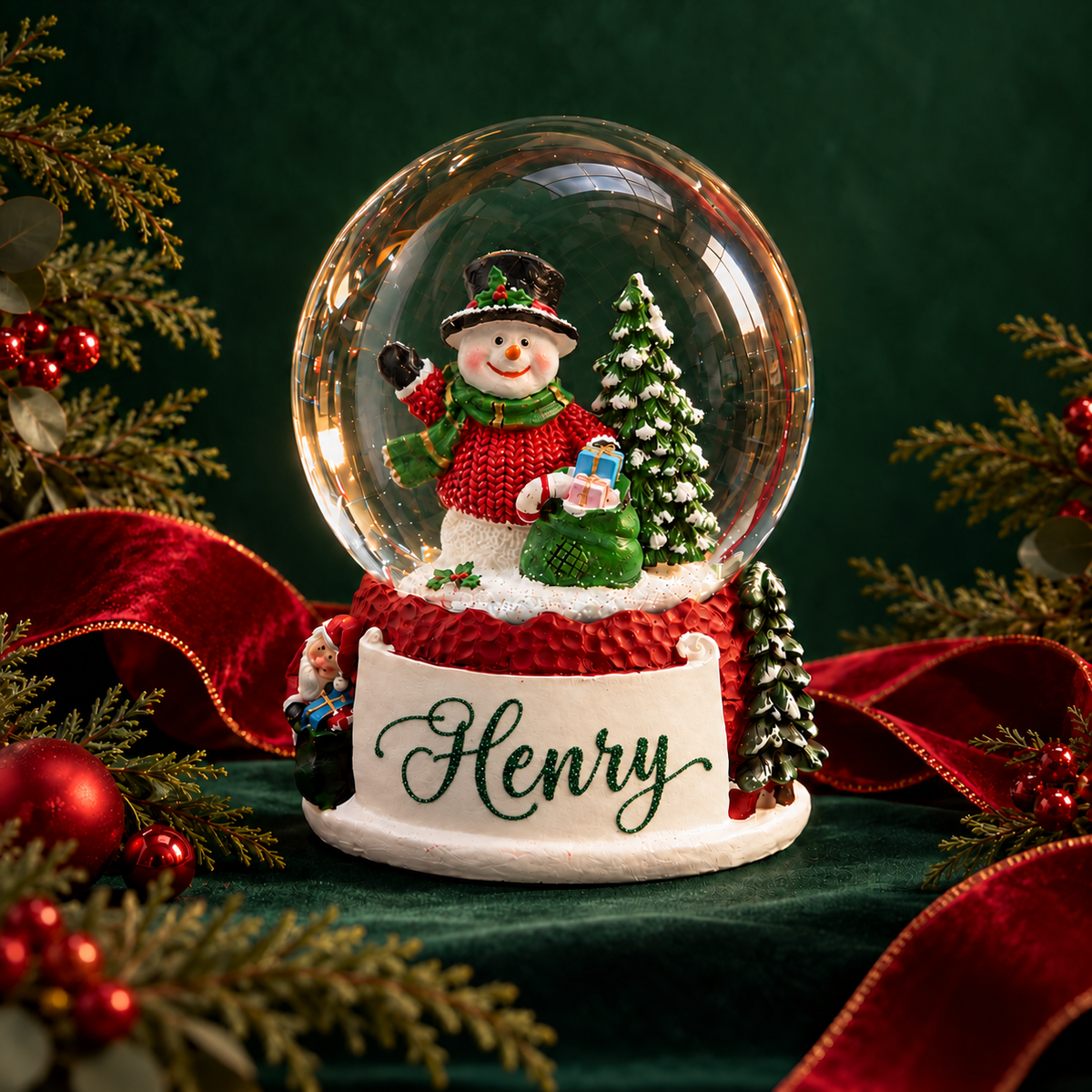 Snowman Snow Globe, on a Christmas table